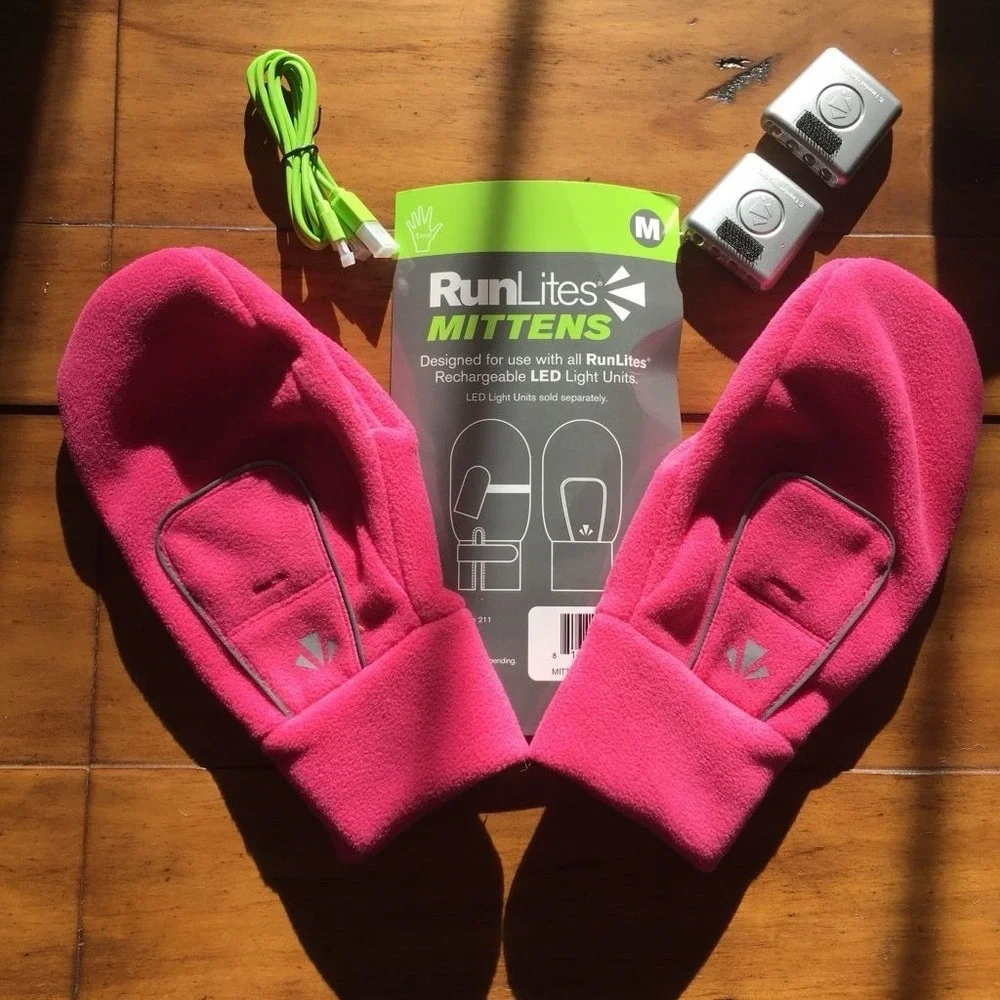 runLites Mittens Hot Pink Running Fleece Gloves size Large with battery